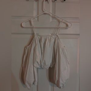 White, off the shoulder, puffy sleeved top